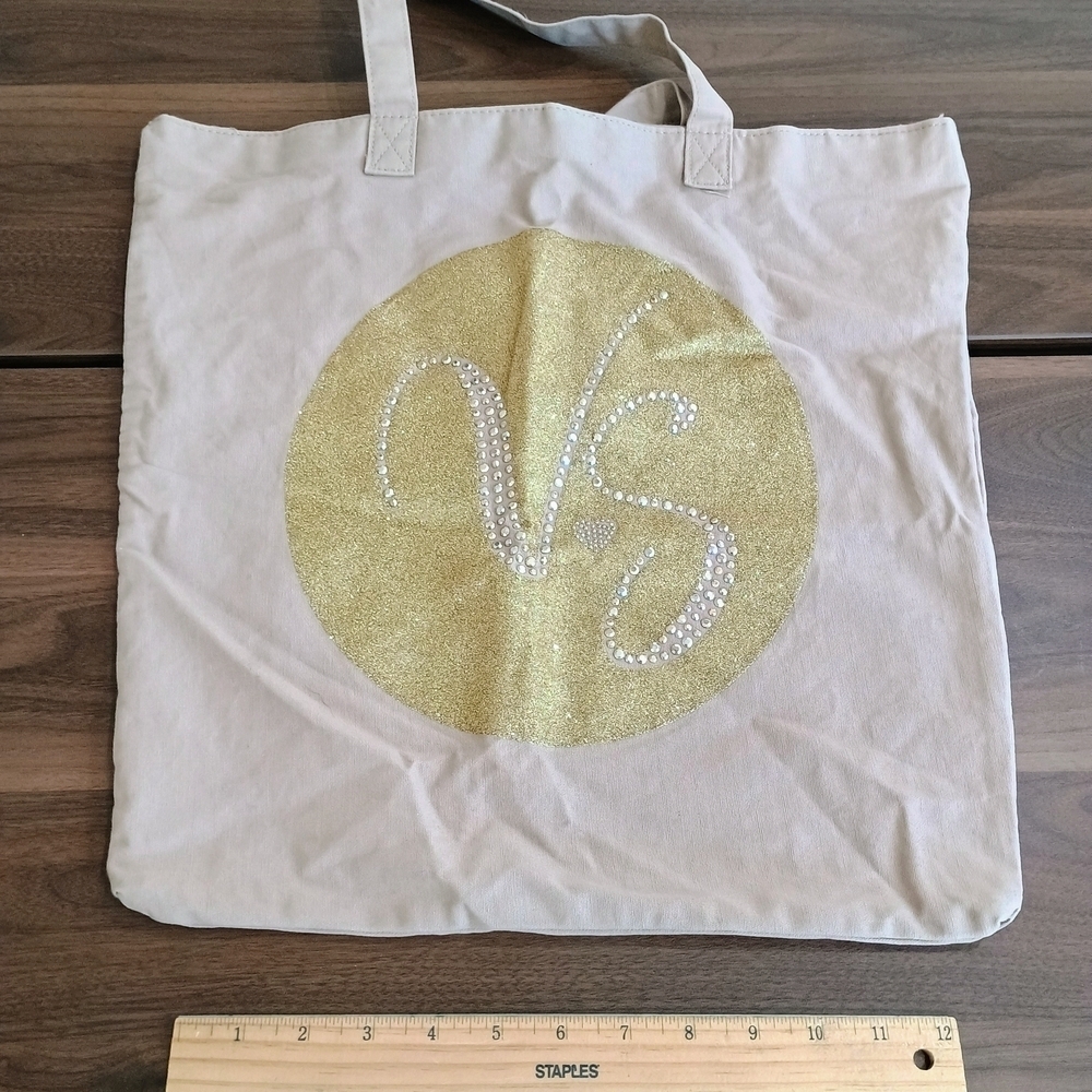 Victoria's Secret Gold Glitter and Cream Tote Bag